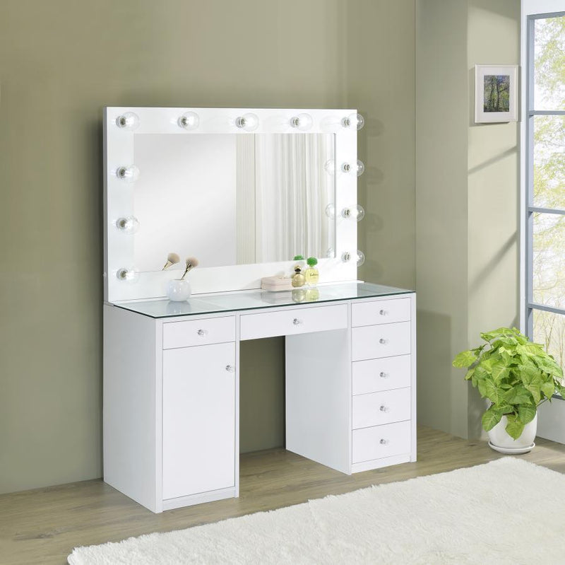 Modern White Vanity With Lights