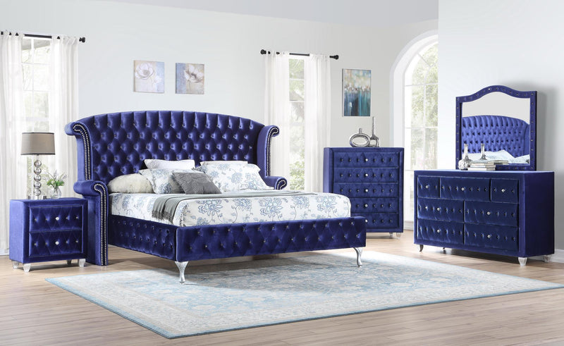 Blue Tufted Bedroom Set